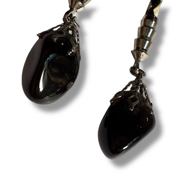 VTG Obsidian Bolo Tie Western Southwestern White Black Braid Cord Leather Unisex - Picture 4 of 12